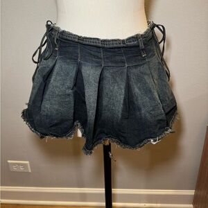 Denim Pleated Mini Skirt